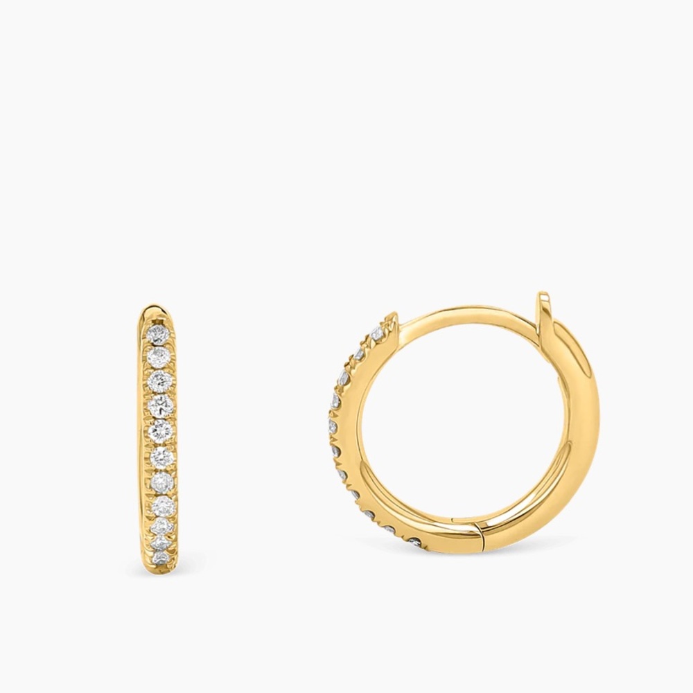 Baby Gold 9mm Tiny Diamond Huggie Earrings 14k